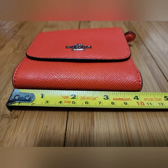 Coach Trifold Snap Small Wallet Coin Orange Crossgrain Pebbled Leather Zipper - Picture 11 of 11